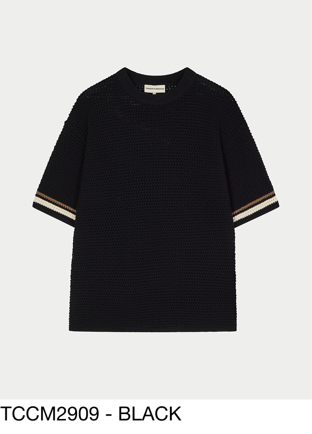 CROCHET KNITTED STRIPE T-SHIRT