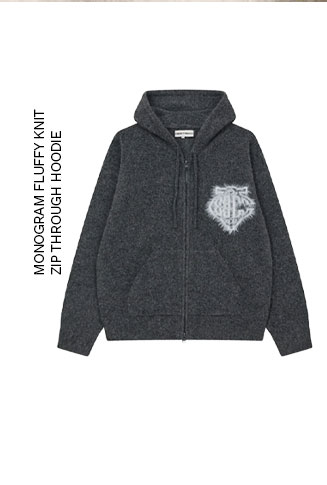MONOGRAM FLUFFY KNIT ZIP THROUGH HOODIE