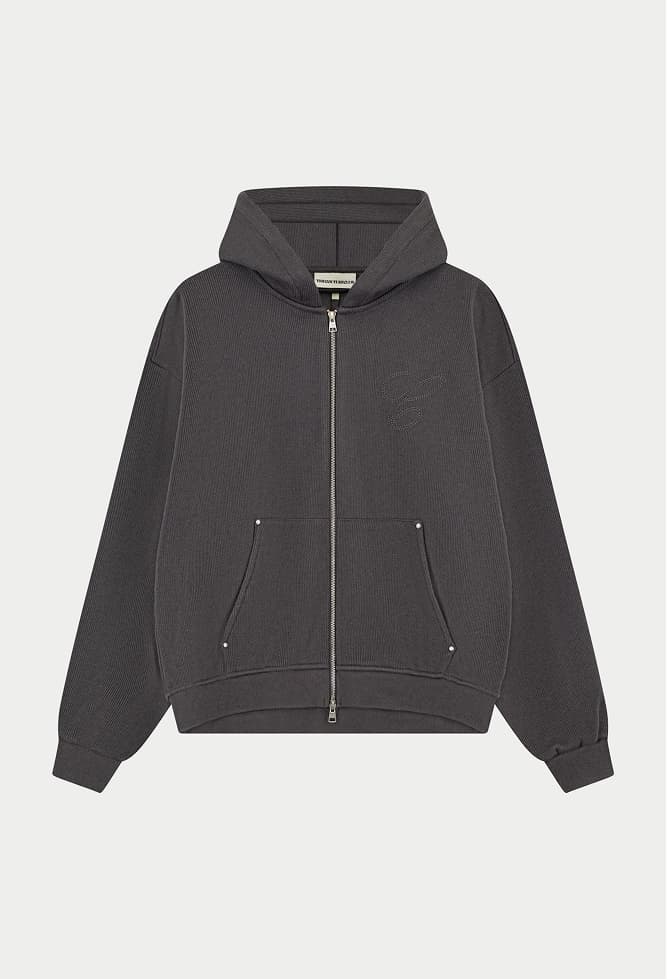 KNIT CONTRAST BINDING ZIP THROUGH HOODIE