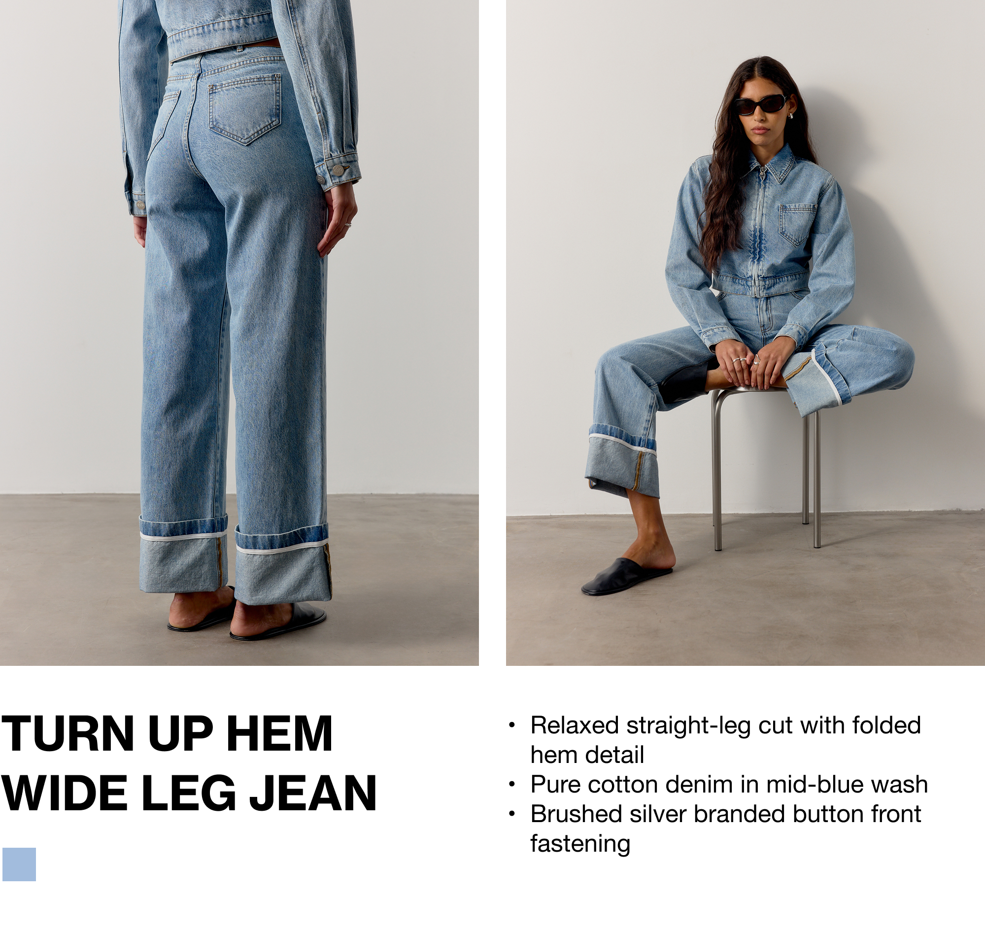 TURN UP HEM WIDE LEG JEANS