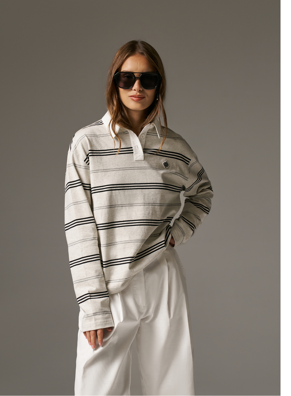 STRIPED LONG SLEEVE POLO TEE