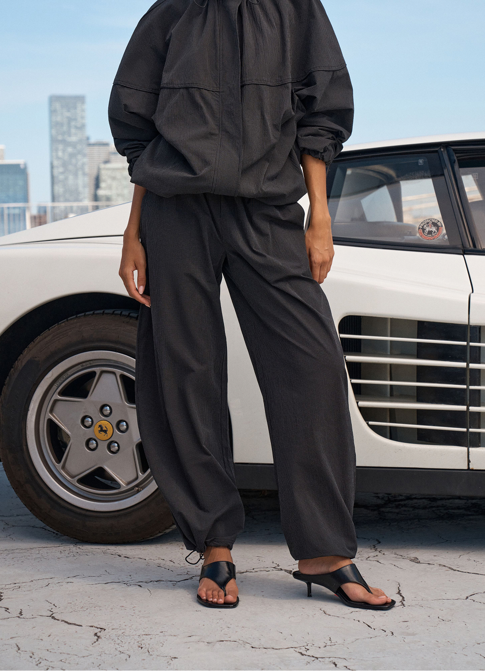 MICRO CHECK BARREL LEG TROUSERS