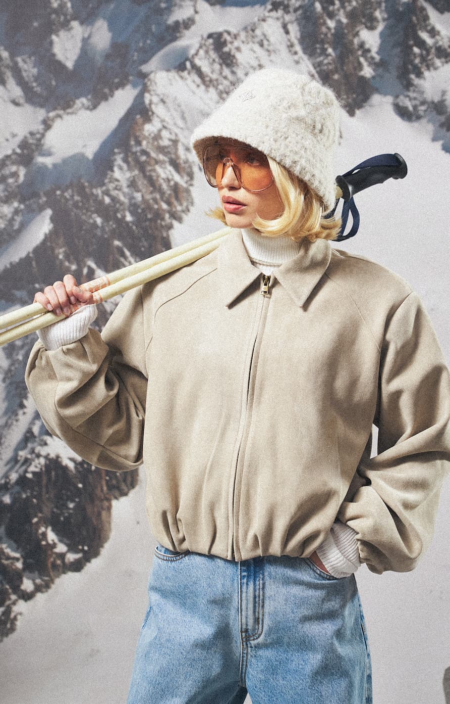 BALLOON HEM FAUX SUEDE JACKET