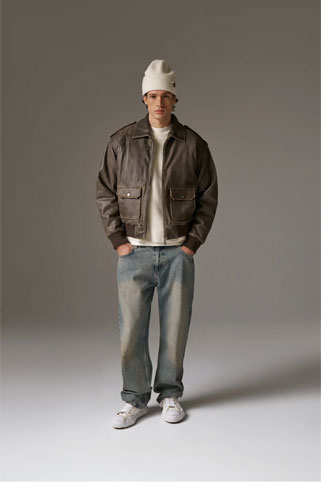 DISTRESSED LEATHER BOMBER JACKET