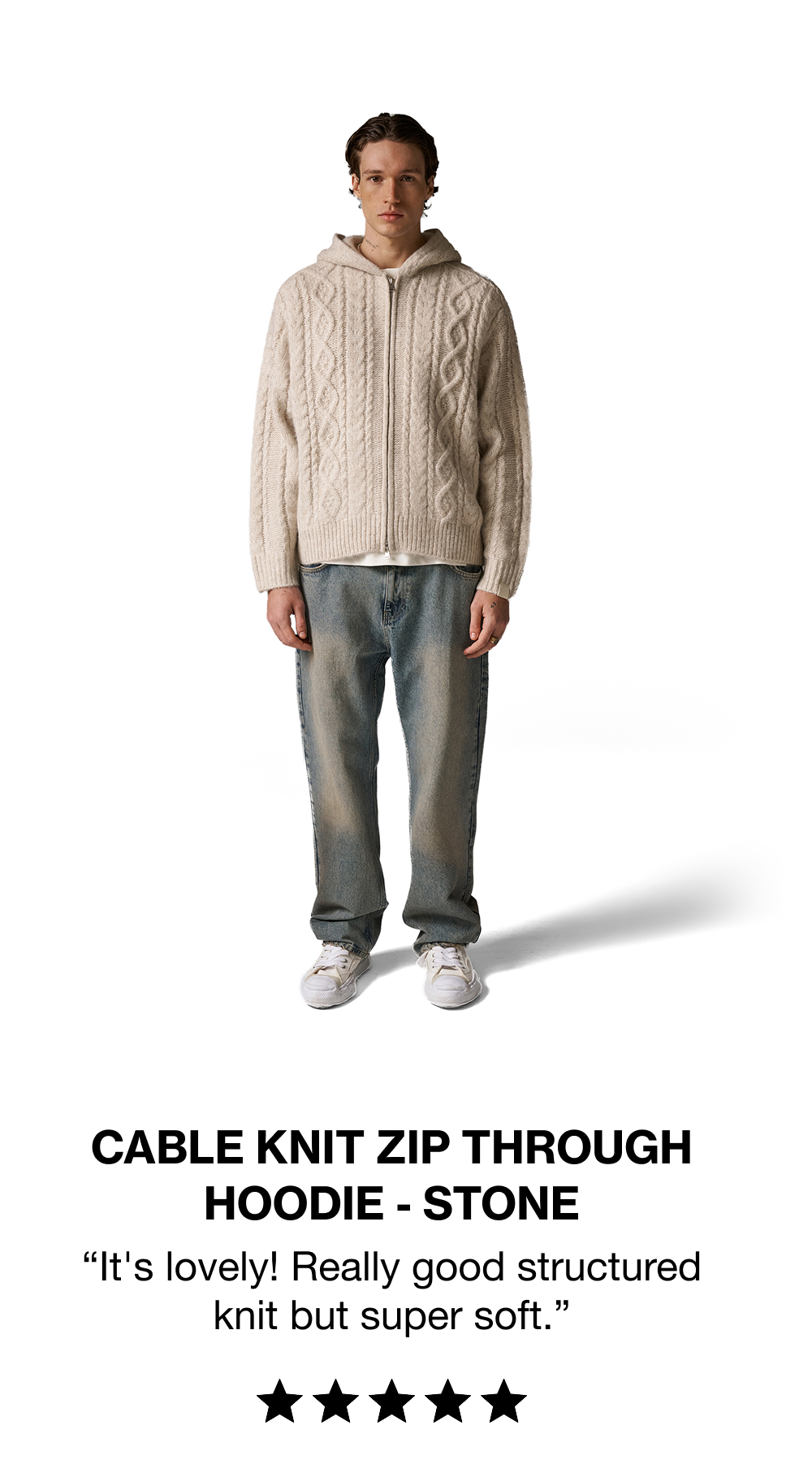 CABLE KNIT ZIP THROUGH HOODIE