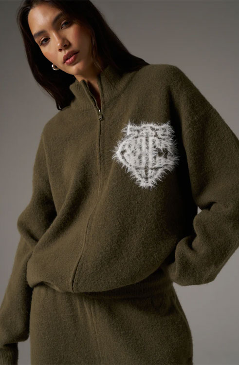 MONOGRAM FLUFFY KNIT ZIP THROUGH