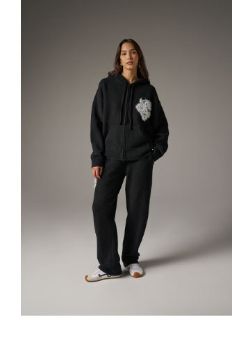 MONOGRAM EMBLEM FLUFFY KNIT ZIP THROUGH HOODIE