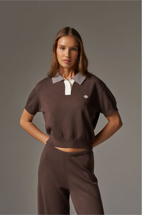 KNITTED COLLAR POLO TOP