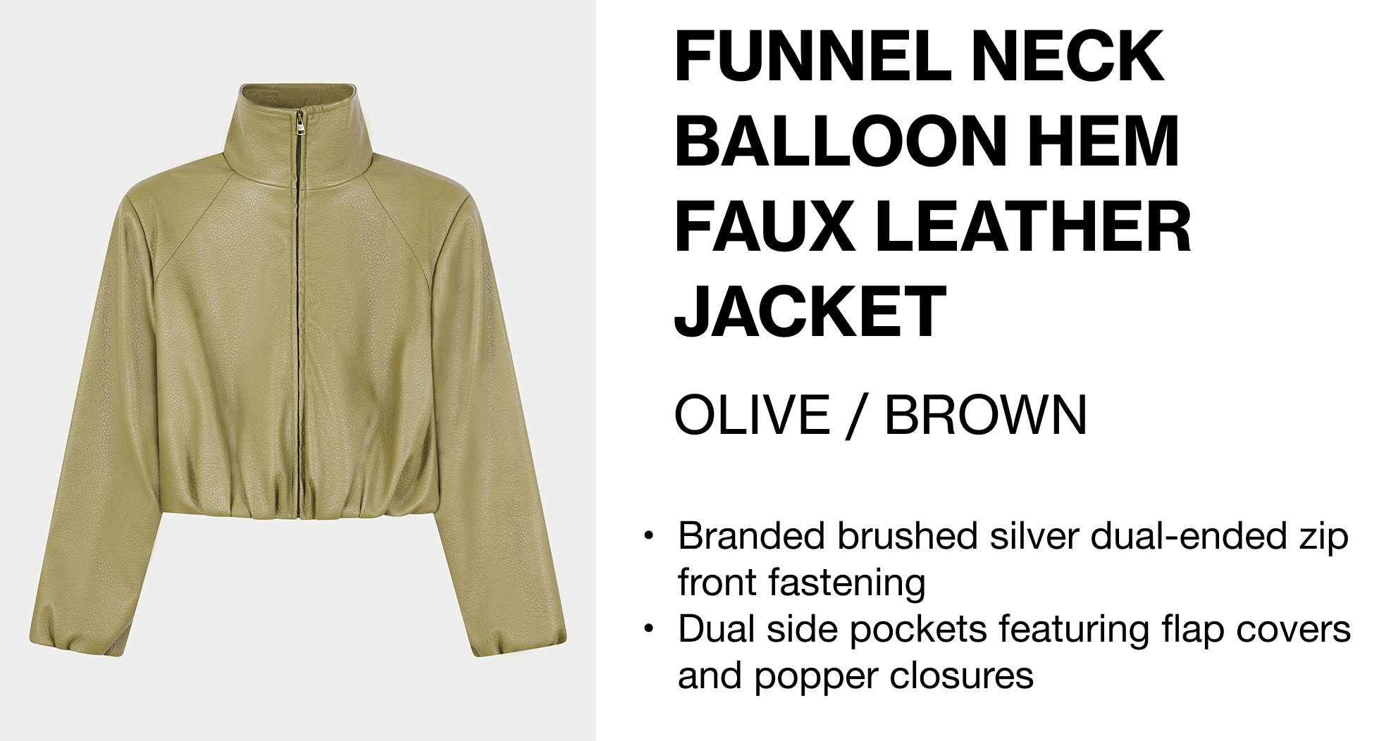 FUNNEL NECK BALLOON HEM FAUX LEATHER JACKET