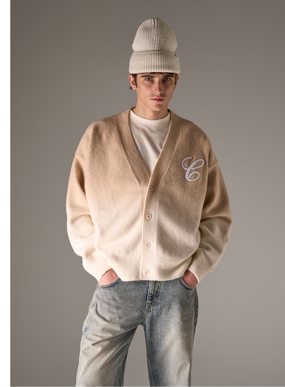 OMBRE KNITTED EMBROIDERY CARDIGAN