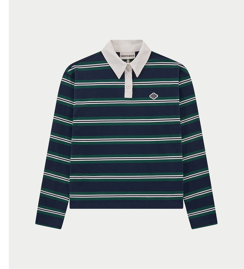 STRIPED LONG SLEEVE POLO TEE