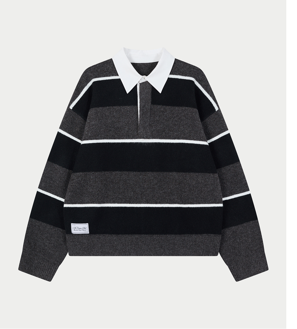 STRIPE CONTRAST COLLAR KNIT CREW