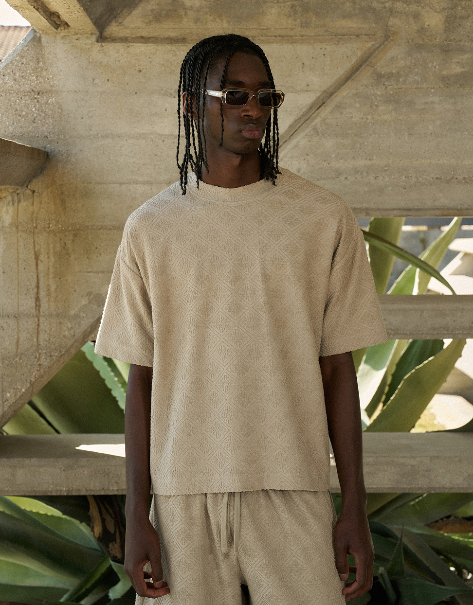 TOWELLING JACQUARD EMBLEM T-SHIRT