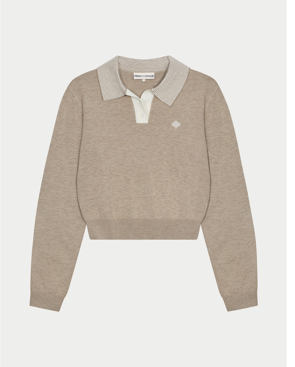 LONG SLEEVE KNITTED COLLAR POLO TOP