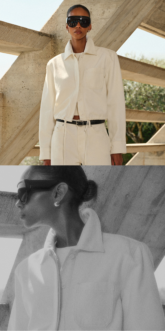 TIE HEM SHOULDER PADDED DENIM JACKET