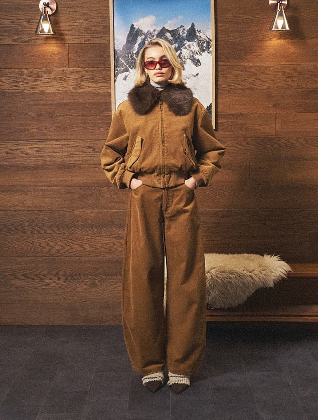 CORD FAUX FUR COLLAR BOMBER JACKET