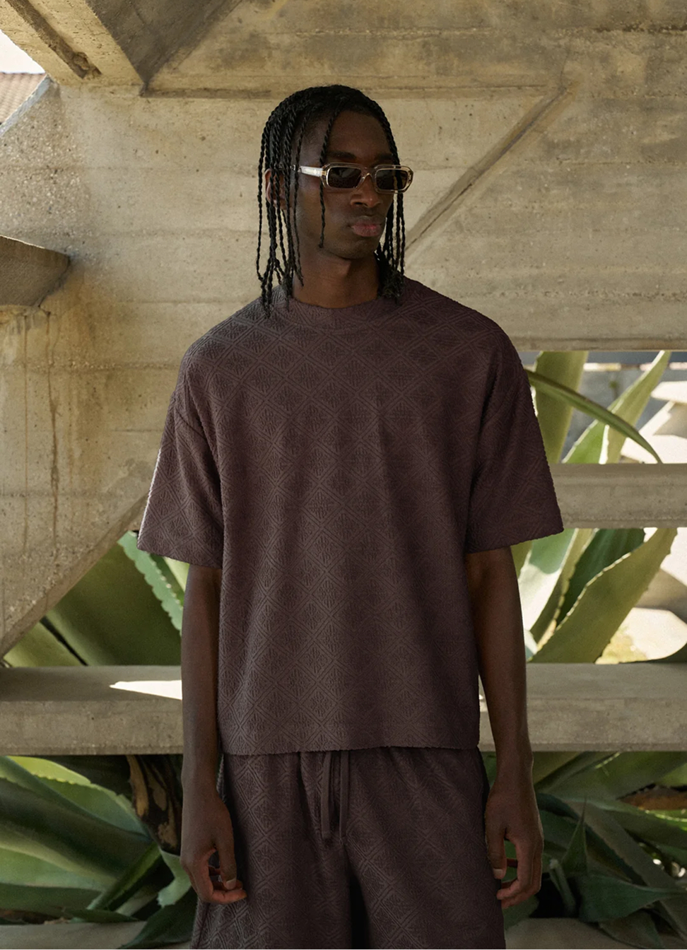 TOWELLING JACQUARD EMBLEM T-SHIRT