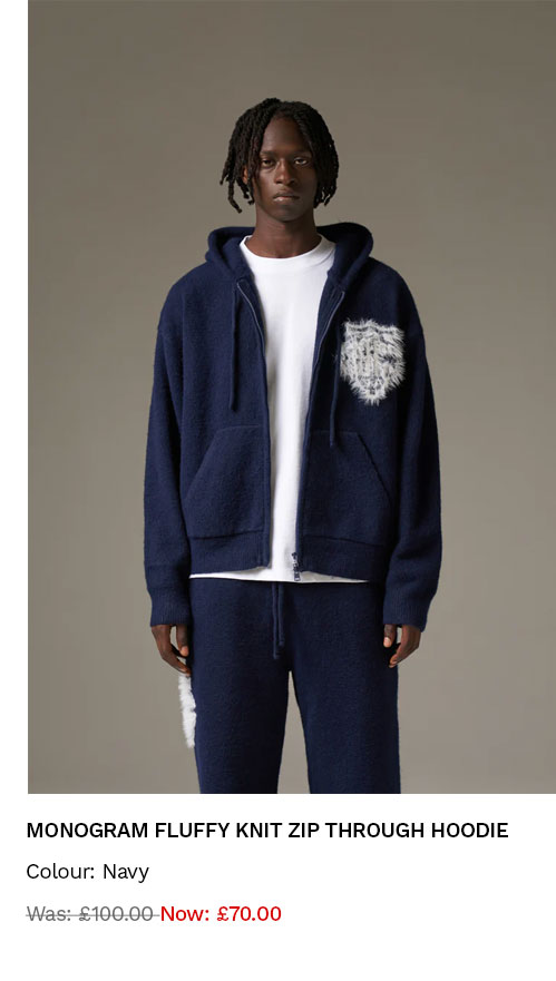 MONOGRAM FLUFFY KNIT ZIP THROUGH HOODIE