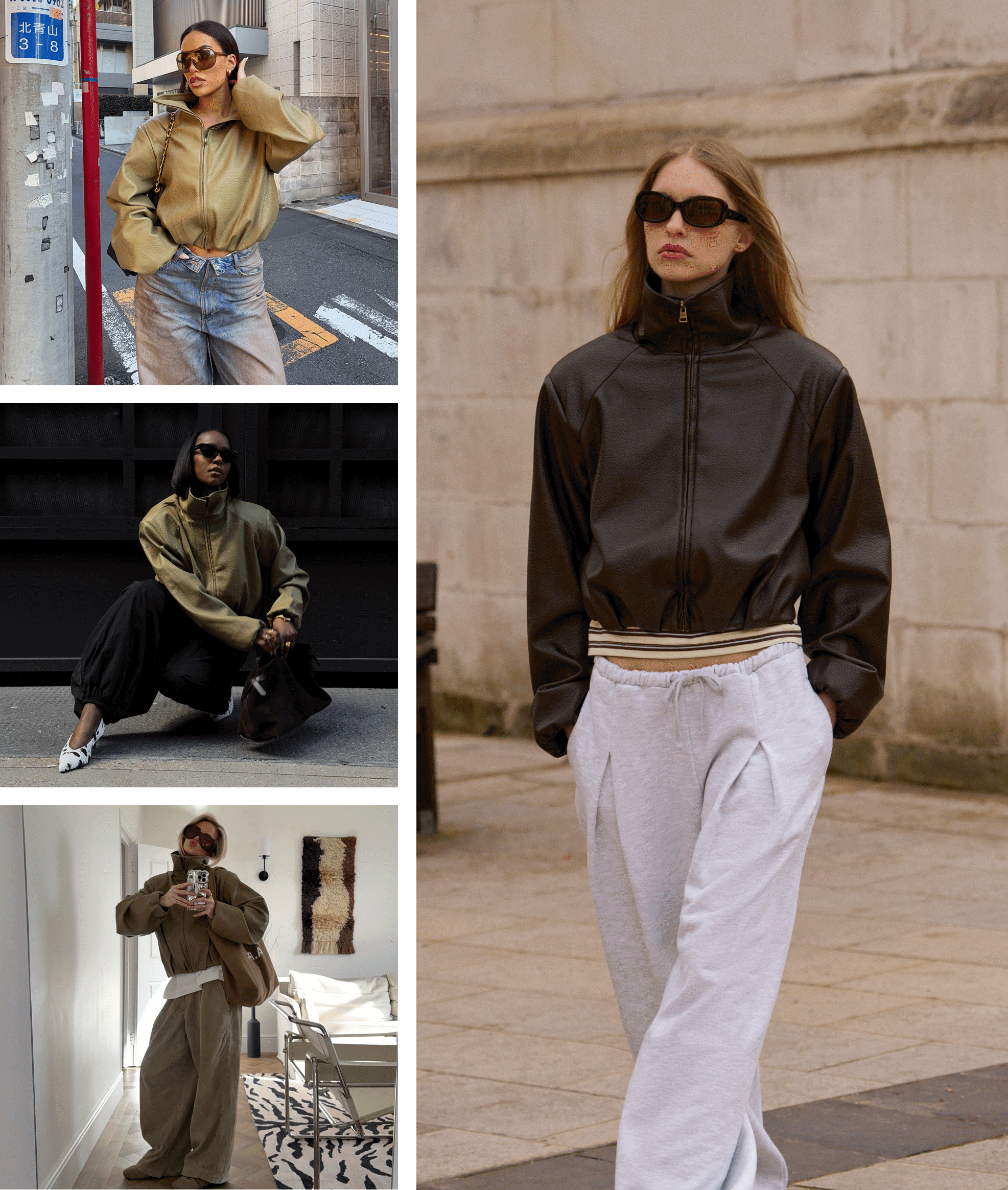 FUNNEL NECK BALLOON HEM FAUX LEATHER JACKET