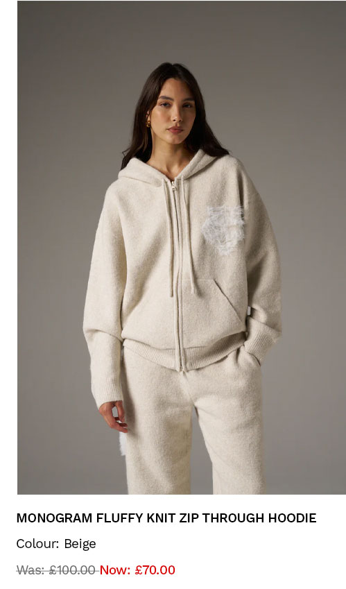 MONOGRAM FLUFFY KNIT ZIP THROUGH HOODIE