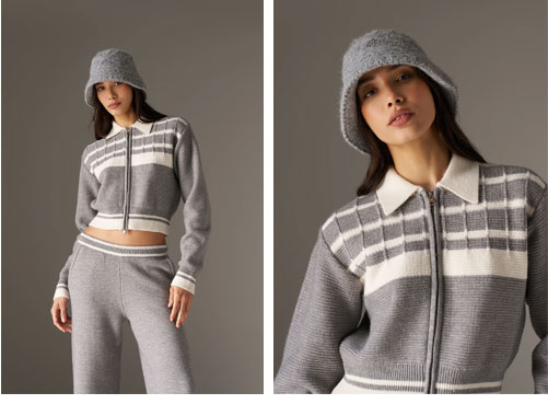 CONTRAST STRIPE KNITTED ZIP THROUGH