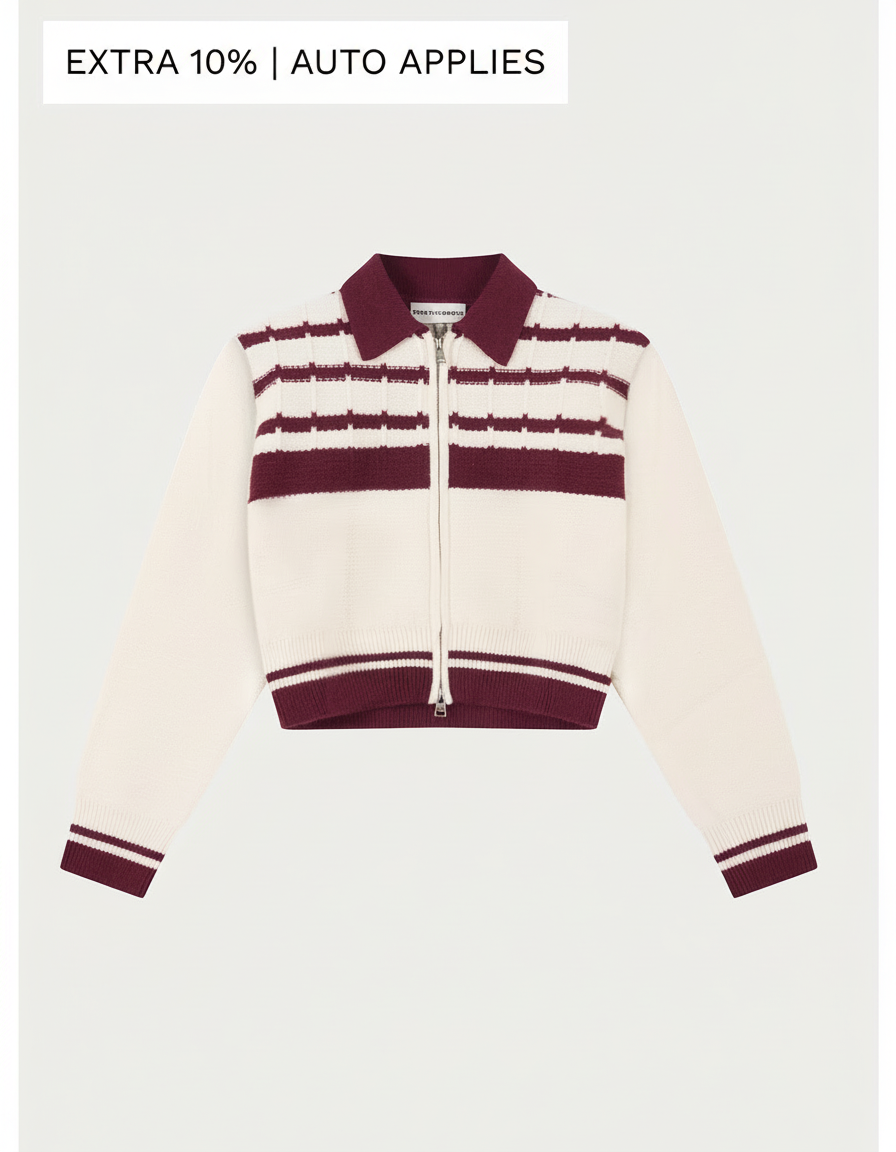 CONTRAST STRIPE KNITTED ZIP THROUGH