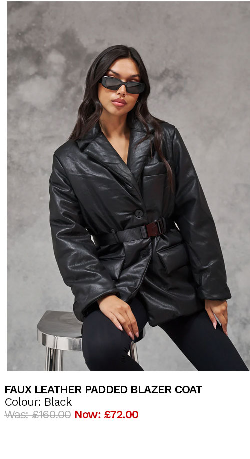 FAUX LEATHER PADDED BLAZER COAT