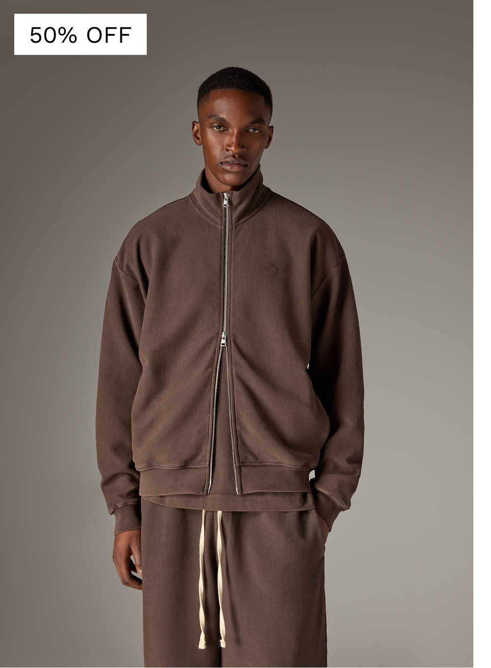 HEAVYWEIGHT WASHED RIBBED ZIP THROUGH FUNNEL NECK