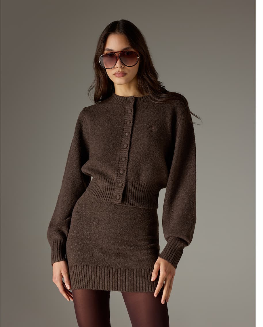 EMBLEM EMBROIDERED KNIT CROP CARDIGAN