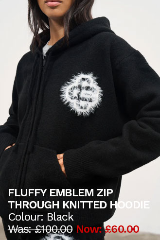 FLUFFY EMBLEM ZIP THROUGH KNITTED HOODIE