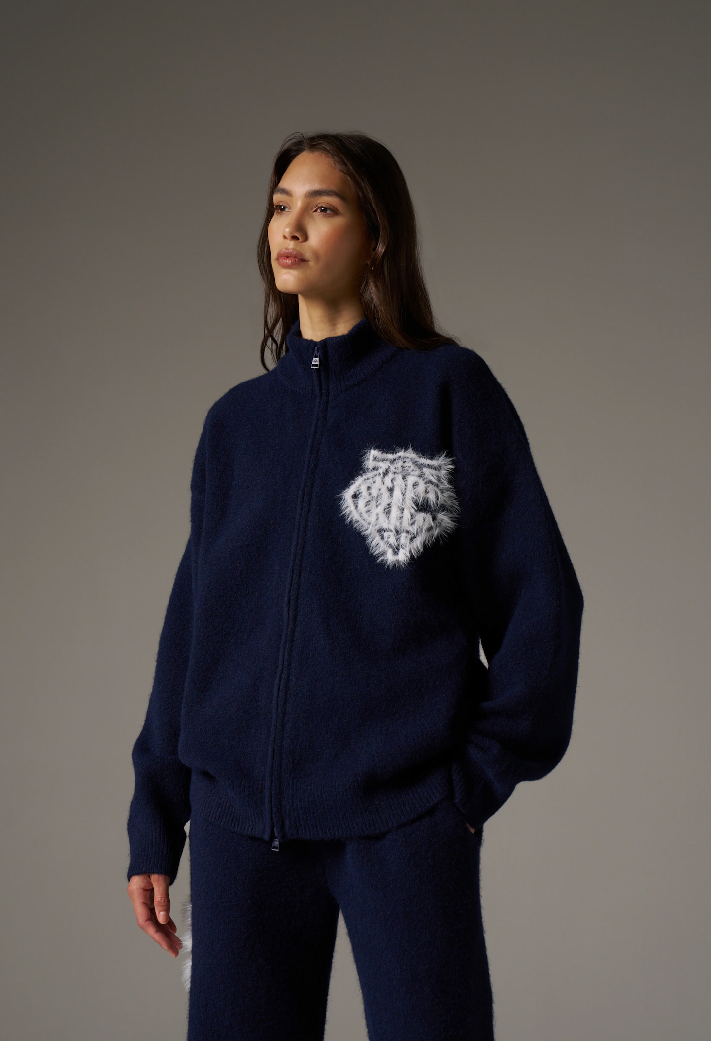 MONOGRAM FLUFFY KNIT ZIP THROUGH