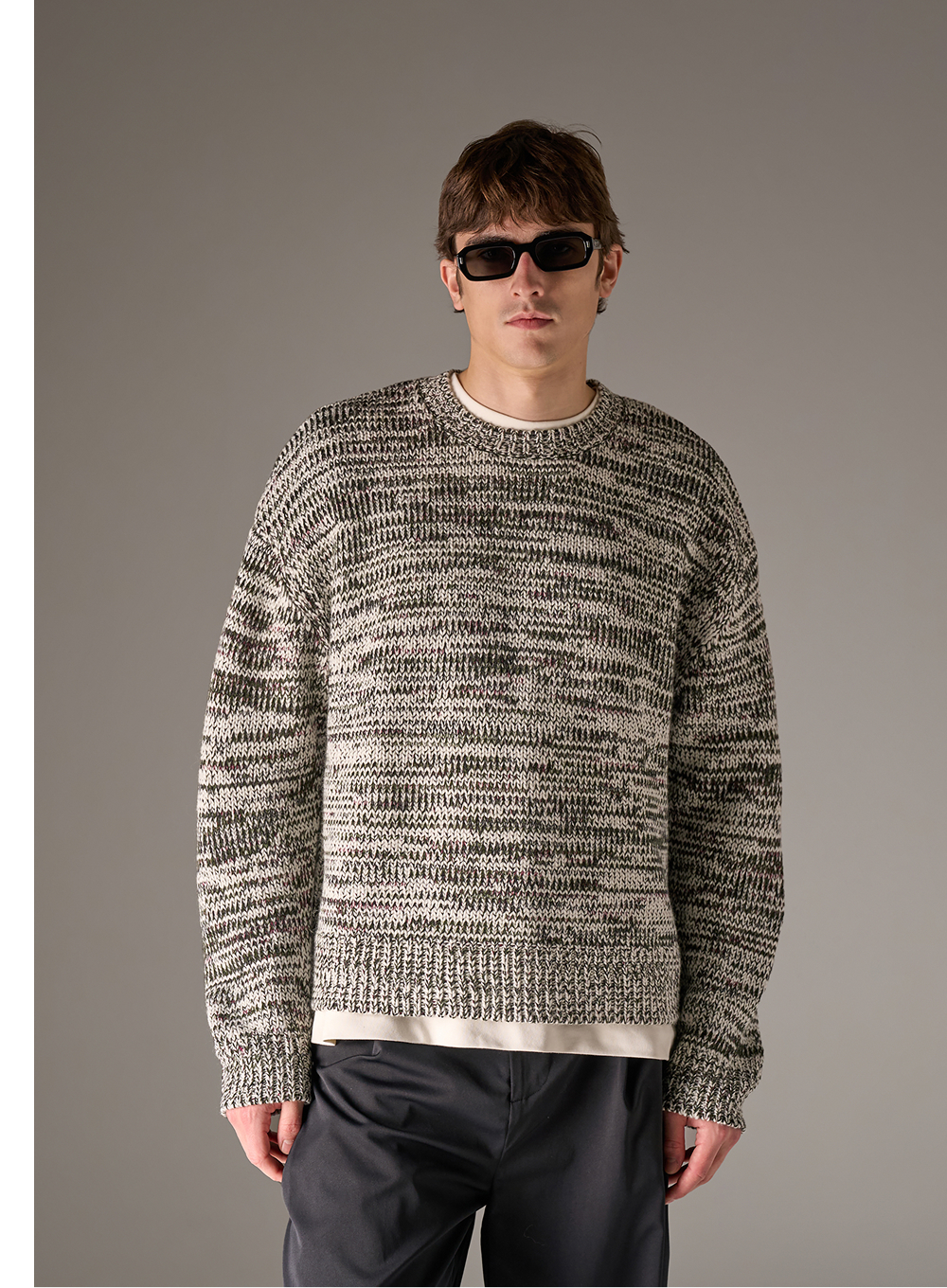 MIXED YARN KNITTED CREW