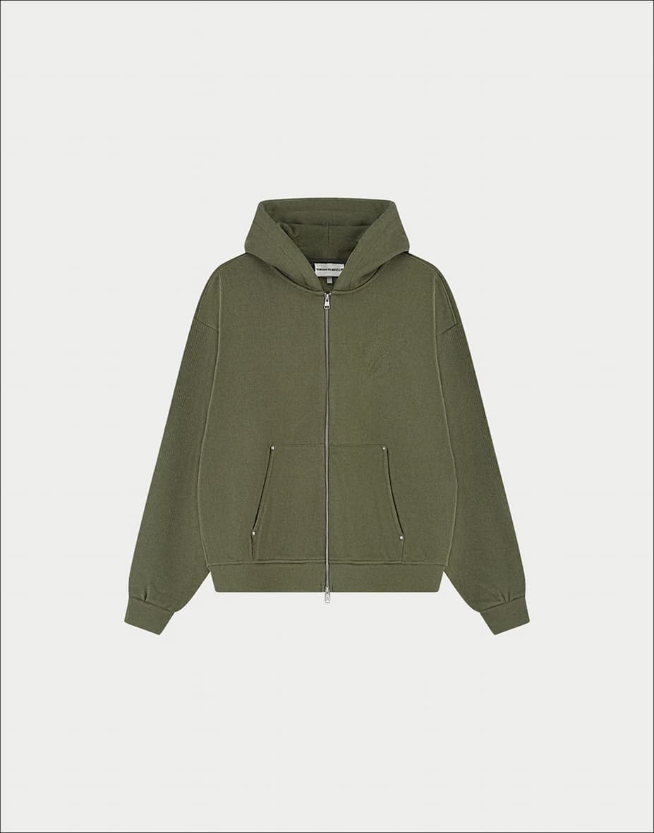KNIT CONTRAST BINDING ZIP THROUGH HOODIE