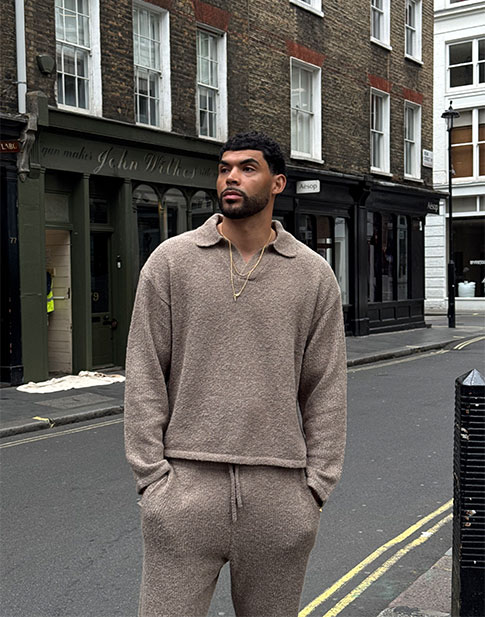 BOUCLE KNIT LONG SLEEVE POLO