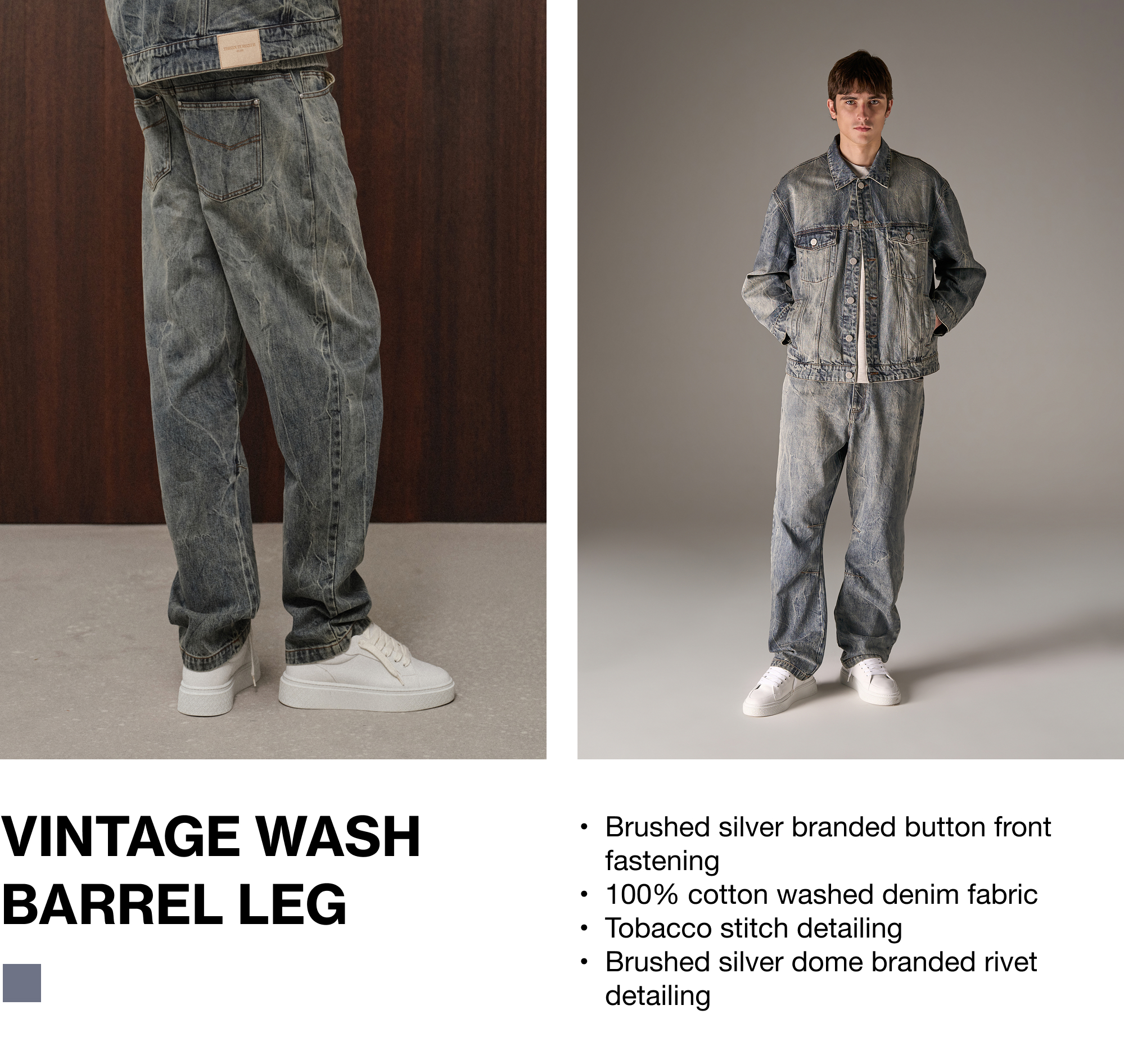 VINTAGE WASH DENIM BARREL LEG JEANS