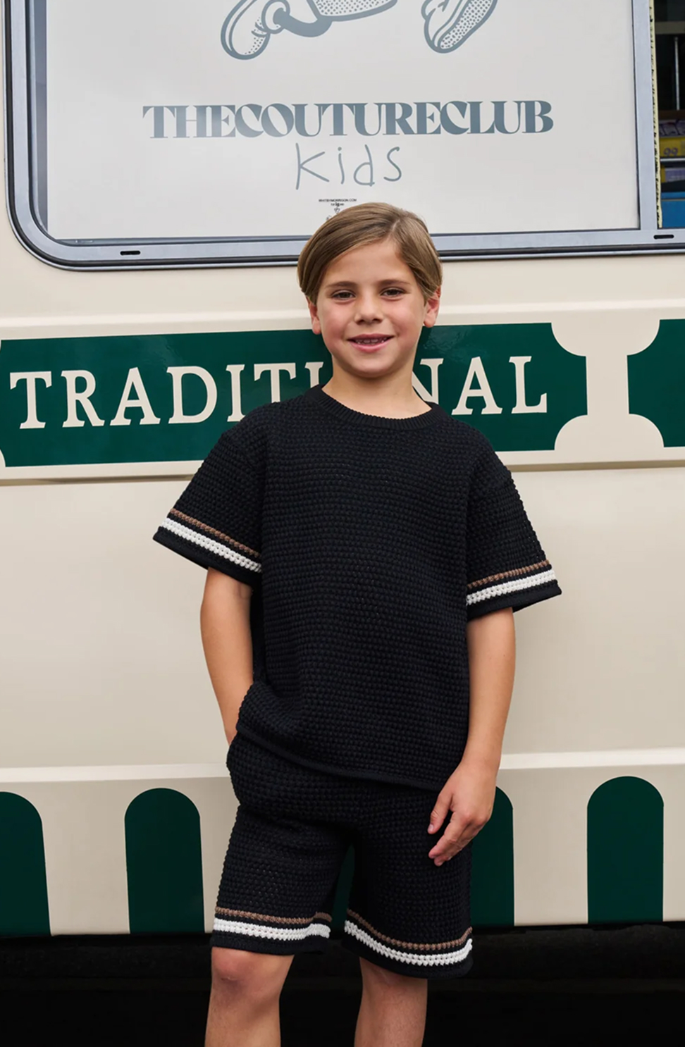 KIDS STRIPE CROCHET KNIT T-SHIRT