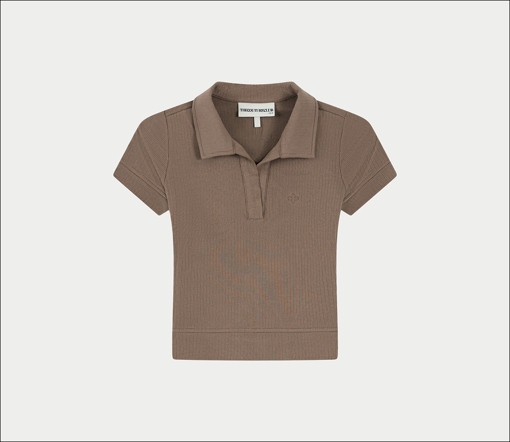 RIBBED SHORT SLEEVE POLO TOP
