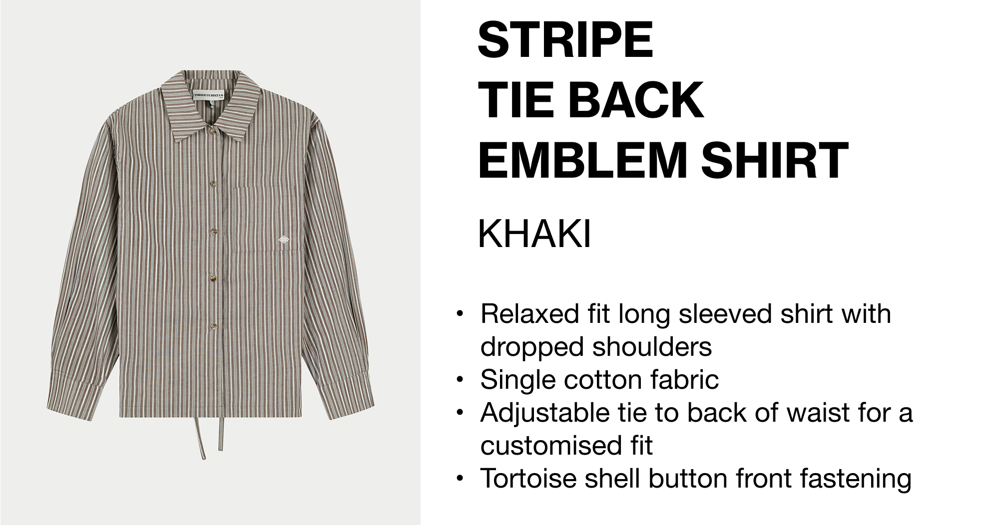 STRIPE TIE BACK EMBLEM SHIRT