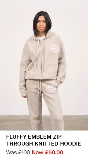 FLUFFY EMBLEM ZIP THROUGH KNITTED HOODIE
