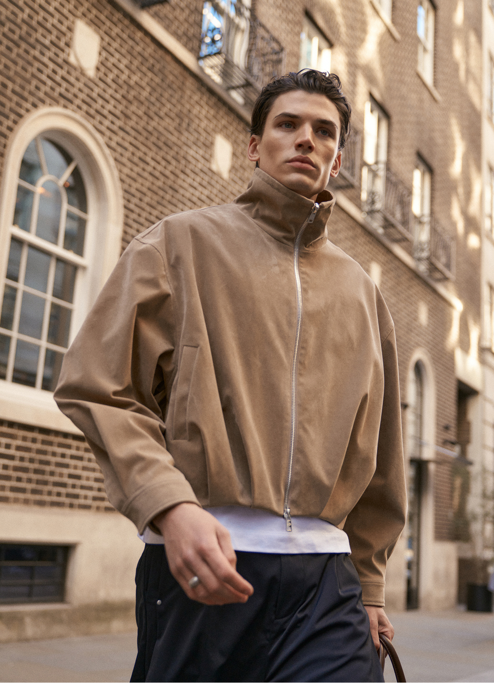 FAUX SUEDE FUNNEL NECK JACKET