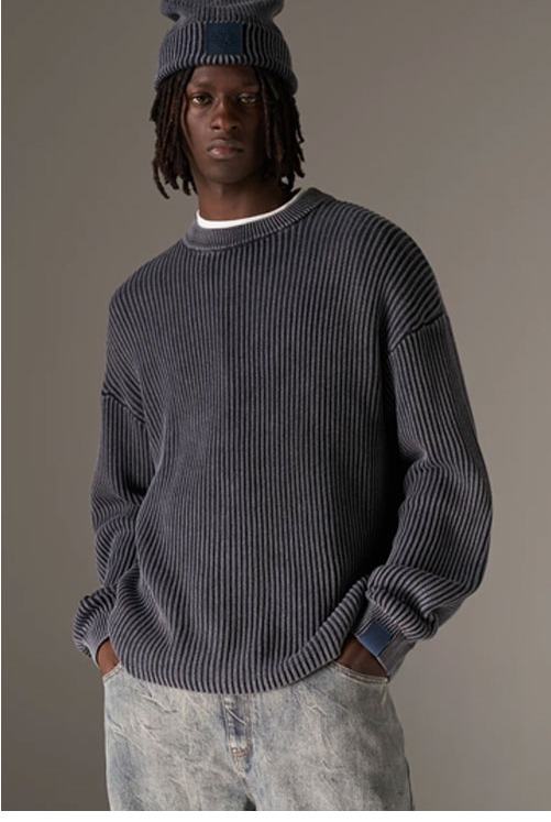 HEAVY WASHED RIBBED KNIT CREW