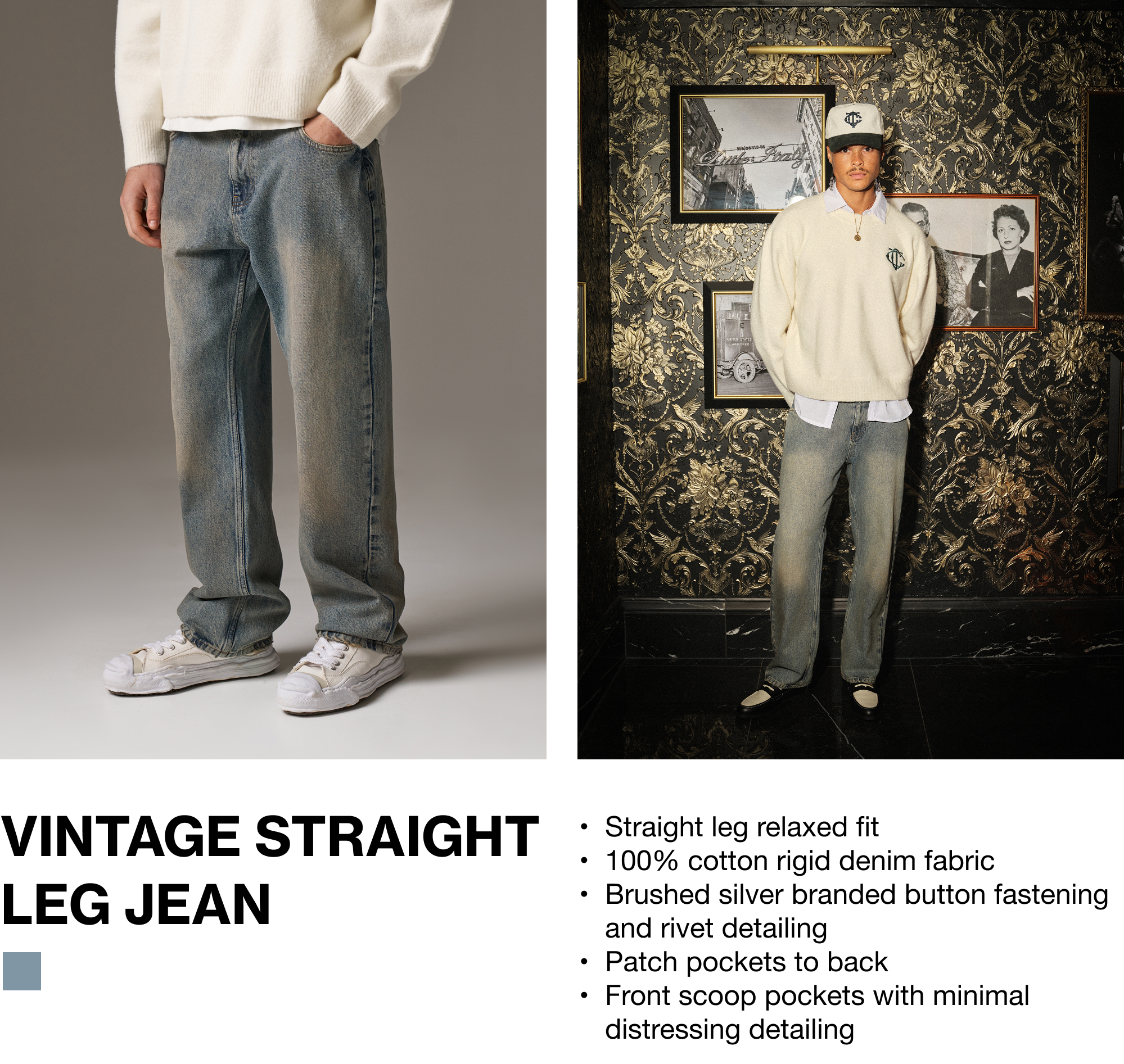 VINTAGE WASHED EMBLEM STRAIGHT LEG JEANS