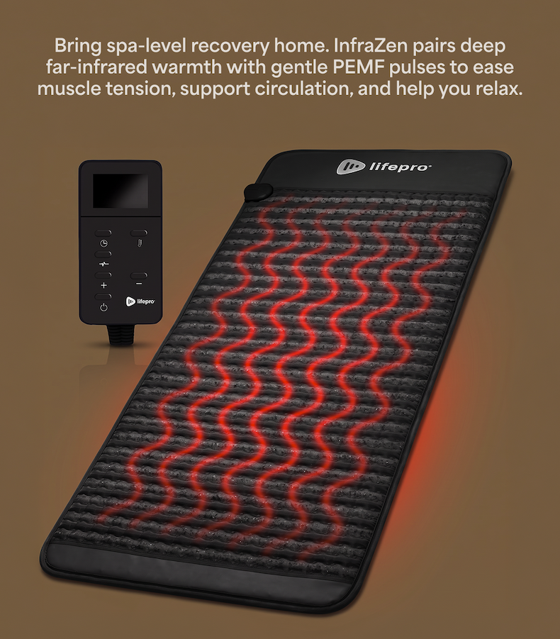 Bring spa-level recovery home. InfraZen pairs deep far-infrared warmth with gentle PEMF pulses to ease muscle tension, support circulation, and help you relax.
