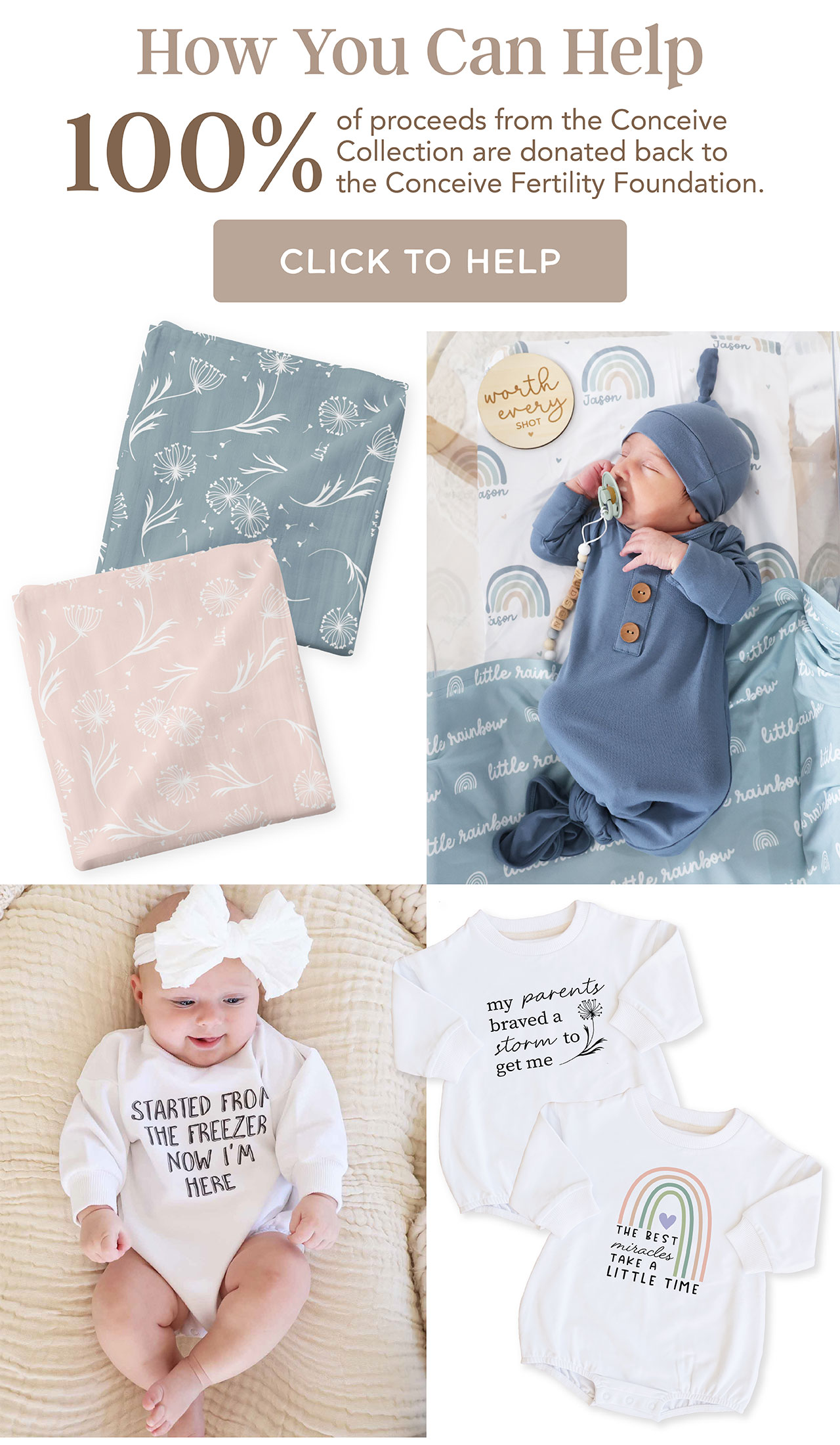 How you can help | 100% of proceeds fromt he Conceive Collection are donated back to the Conceive Fertility Foundation