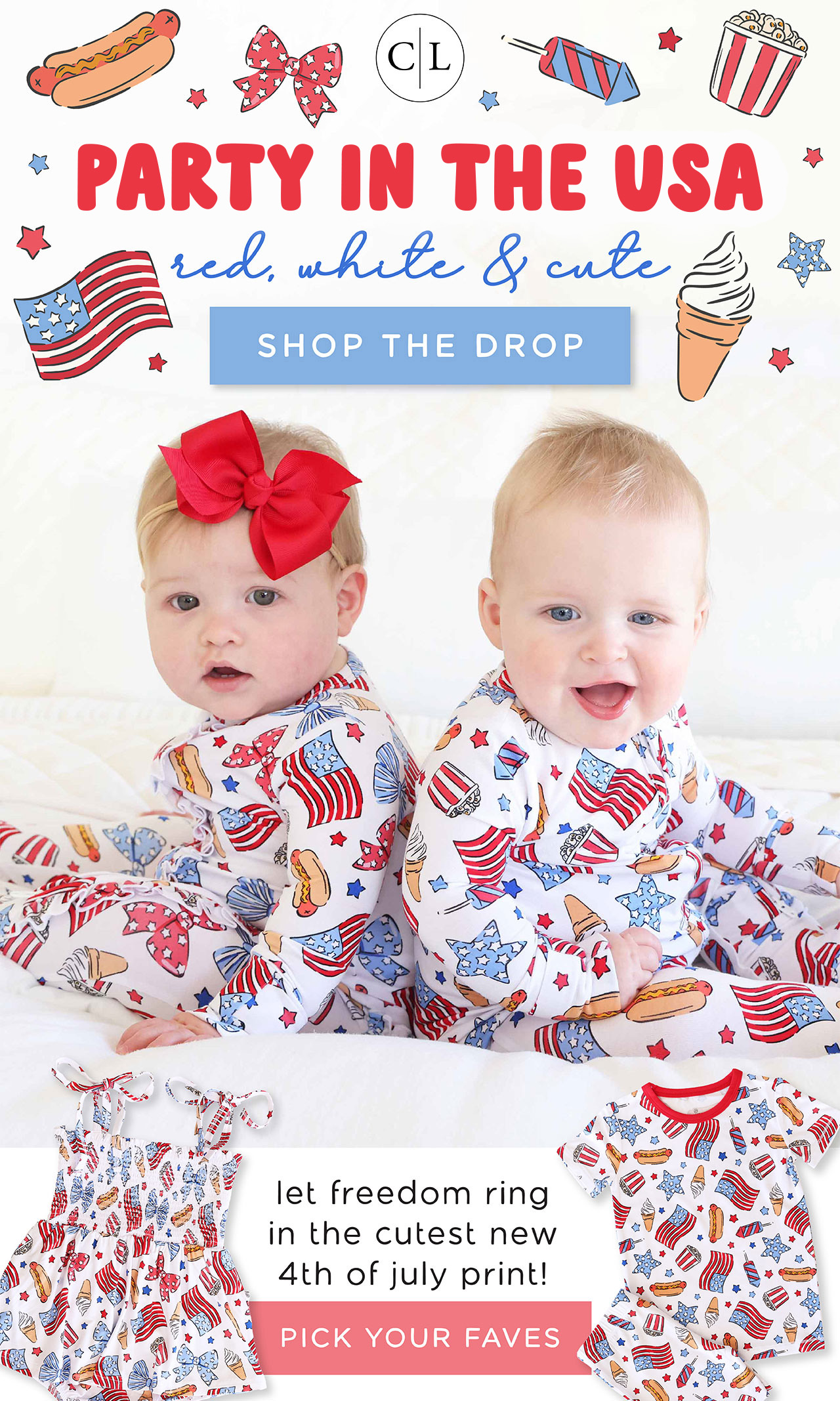 Party in the USA! red, white, and cute! SHOP THE DROP | Let freedom ring in the cutest new 4th of July print!