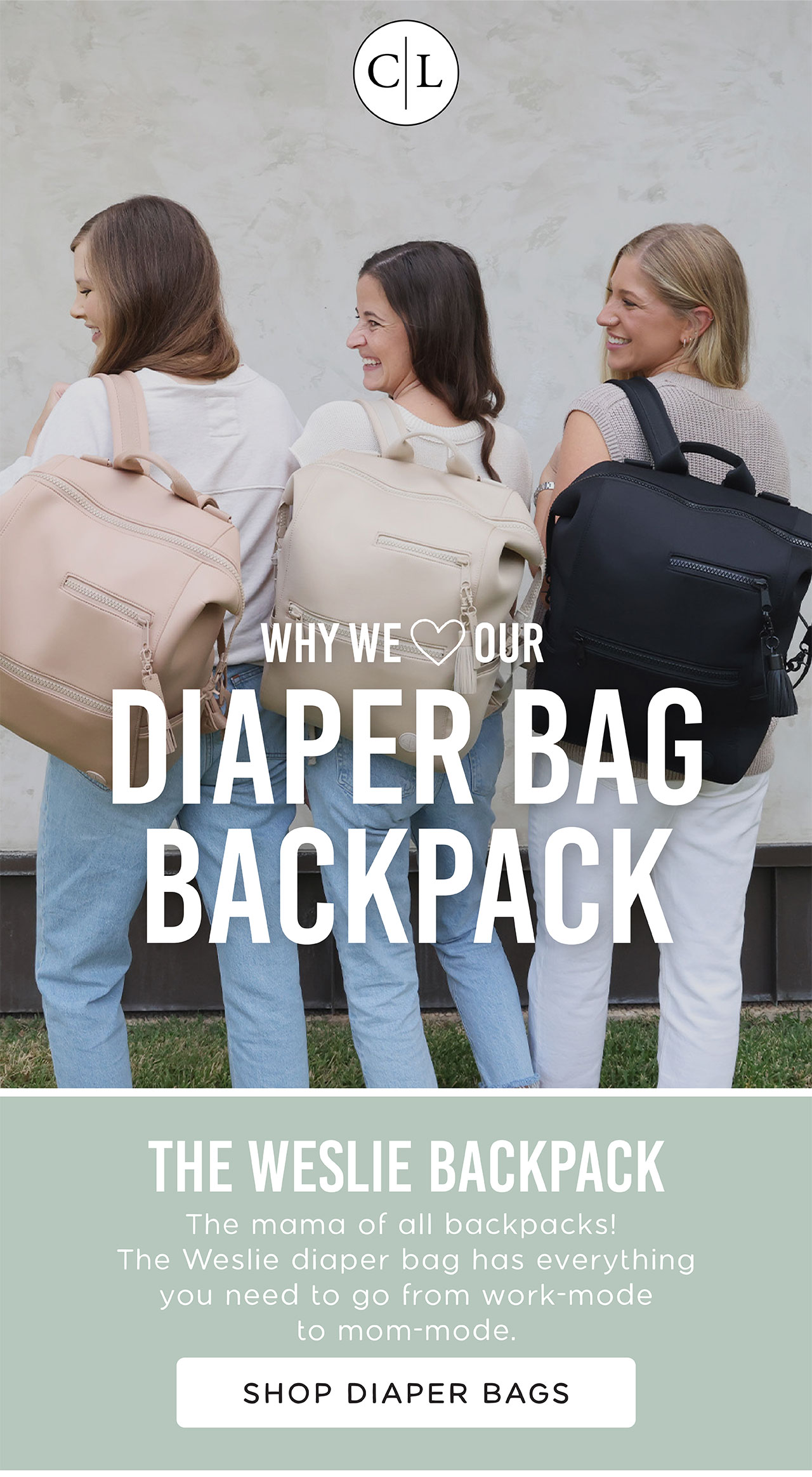 why we love our diaper bag backpack | the weslie backpack | The mama of all backpacks! The Weslie diaper bag has everything you need to go from work-mode to mom-mode. | SHOP DIAPER BAGS