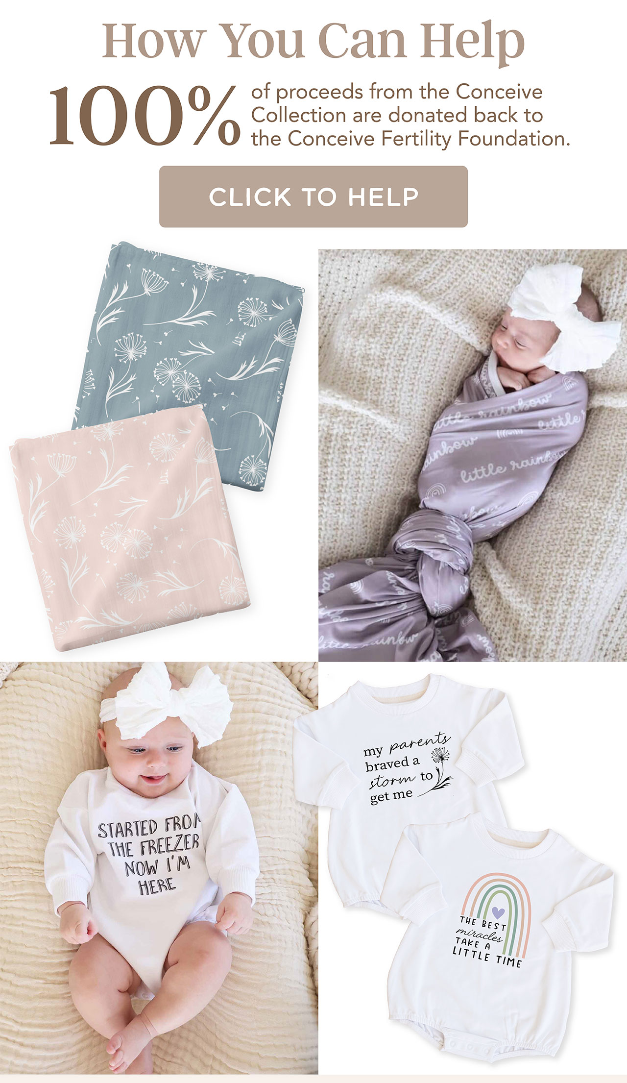 100% of proceeds from the conceive collection are donated