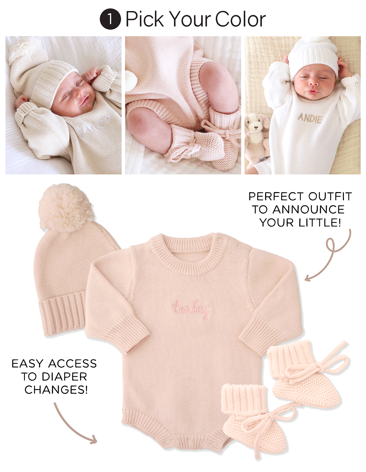 pick your color! perfect outfit to announce your little one! | easy access for diaper changes!