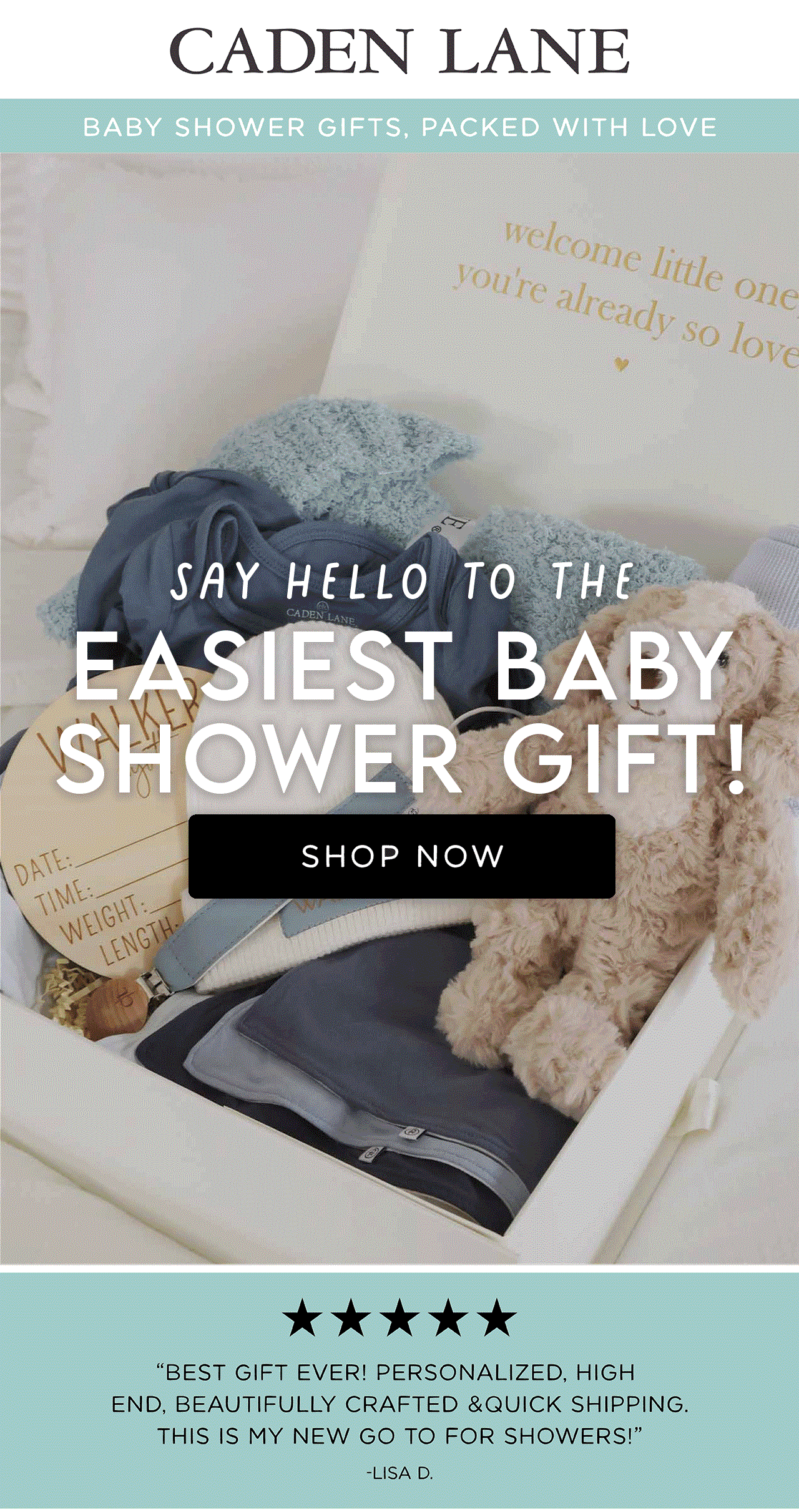 BABY SHOWER GIFTS, PACKED WITH LOVE | SAY HELLO TO THE EASIEST BABY SHOWER GIFT! | "best gift ever! Personalized, high end, beautifully crafted & quick shipping. This is my new go to for showers!" - Lisa D. 
