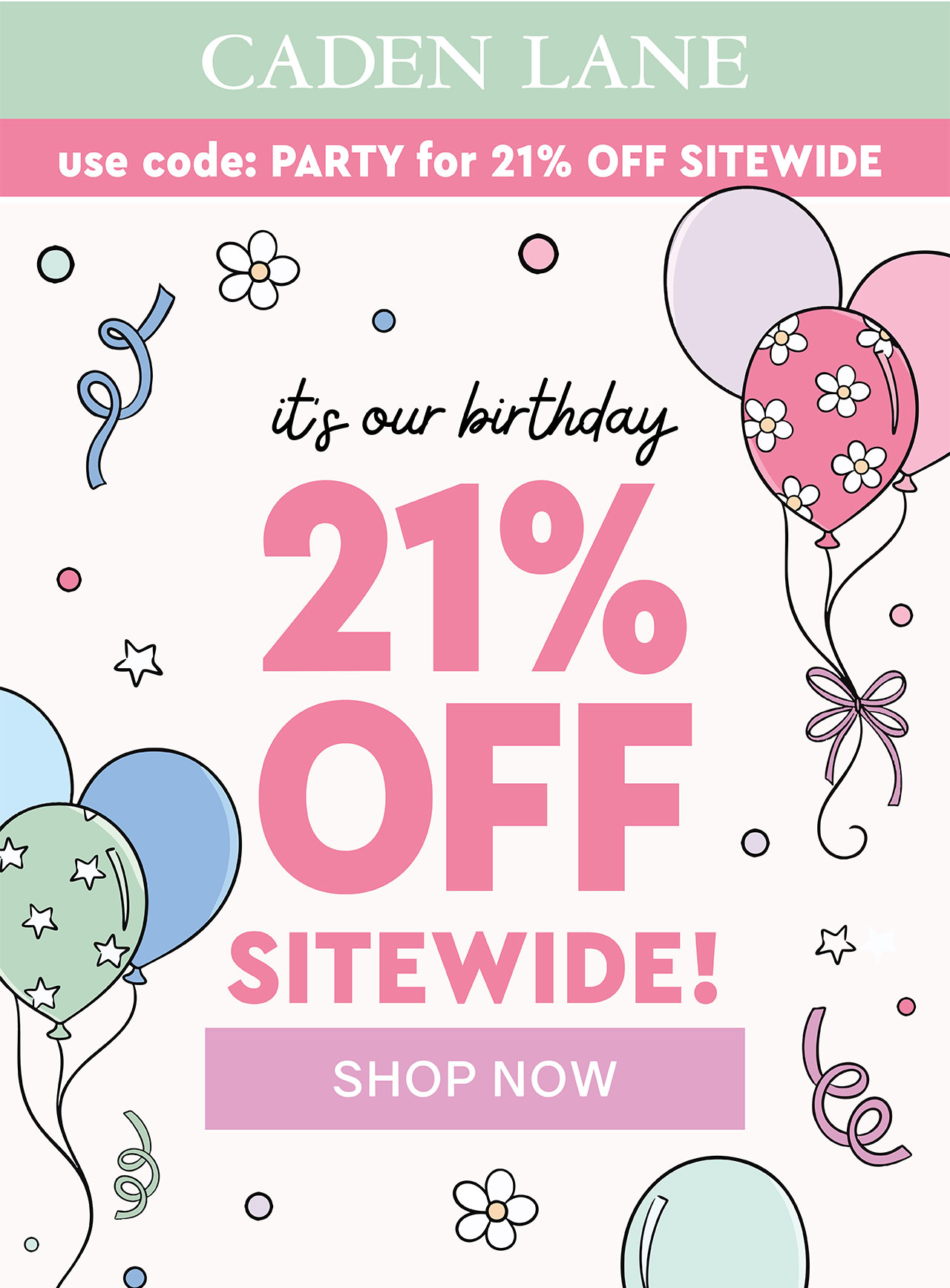 Caden Lane birthday sale – use code PARTY for 21% off sitewide. Shop now!
